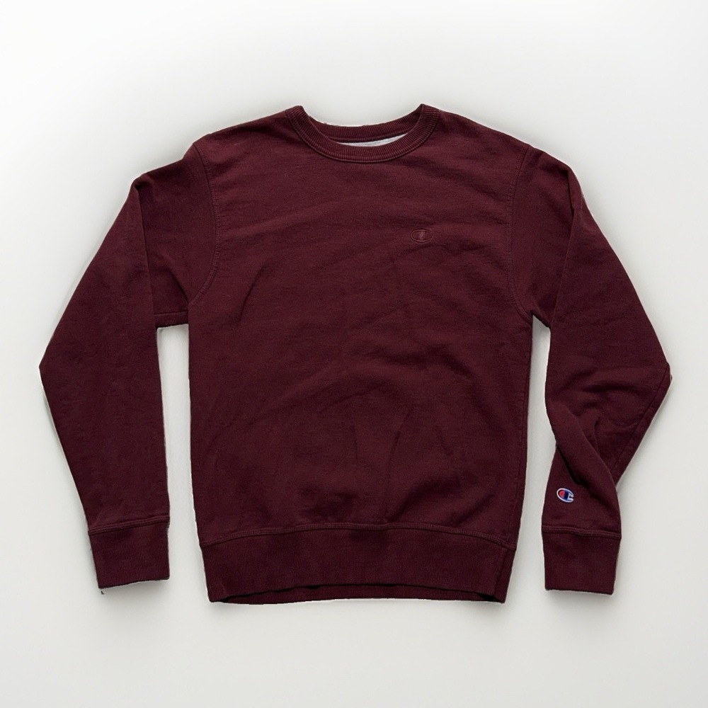Champion Crewneck Sweatshirt Mens S Burgundy Embroidered Logo Pullover Fleece